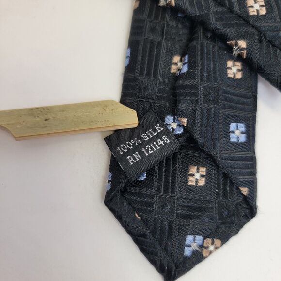 Hart Schaffner Marx Black w/Blue & Gold Embroidered Flora 100% Silk Necktie 64x4 - Picture 4 of 6
